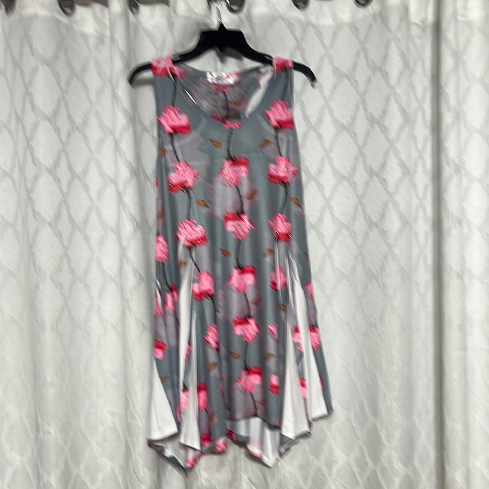 Floral Gray and Pink Sleeveless dress